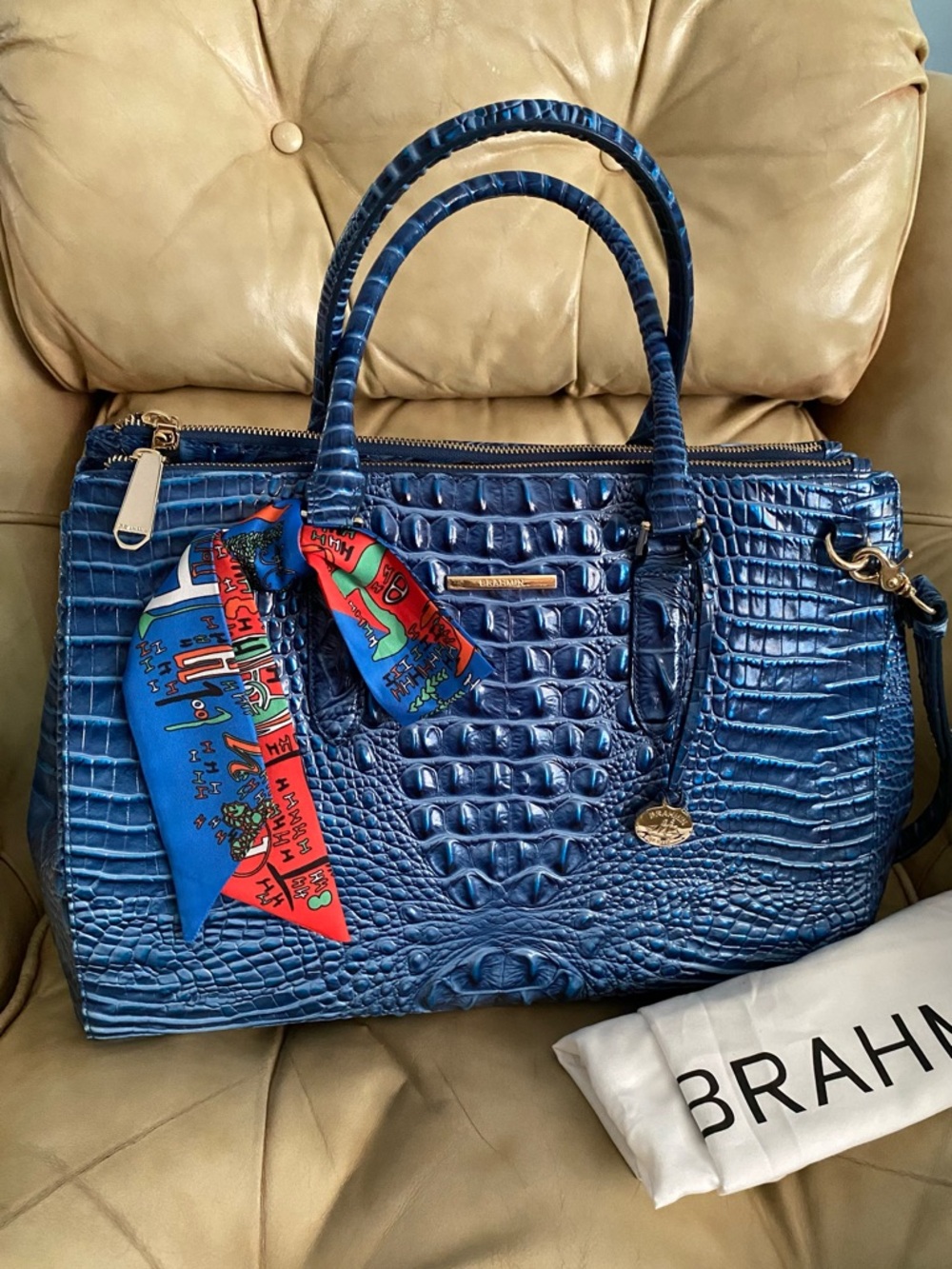 LKNW Brahmin LARGE Finley Carryall Bluebonnet? Melbourne Leather Business Bag